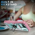 thumbnail image 5 of Compatible with iPhone 16e with Sliding Cover Lens Protection & Kickstand, Built-in 360° Rotate Ring Stand Magnetic Card Slot Hybrid Cover Case for iPhone 16e, Green+Pink, 5 of 9