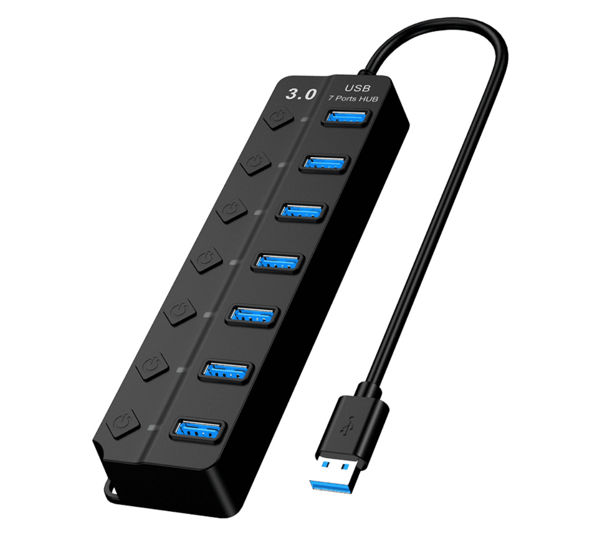 Powered USB Hub 3.0, 7Port USB Data Hub Splitter 5V/2A Power Adapter