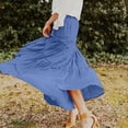 thumbnail image 6 of QATAINLAV Women's Drawstring Smocked Waist Long Skirts Summer Flowy Boho Maxi Skirt Pleated A Line Skirts Casual Vacation Outfits Blue XL, 6 of 10