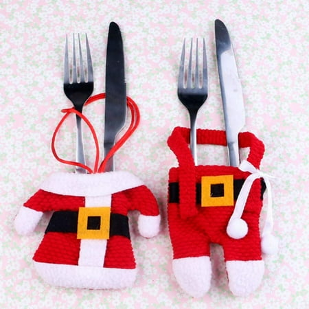 Hostess Gifts For Christmas GLiving Christmas Silverware Holders Christmas Tree Ornaments Party Decorations, Xmas Cutlery Tableware Holder Santa Suit Dinner Table Decor Knife Fork Pocket Bag Hostess Gifts ()