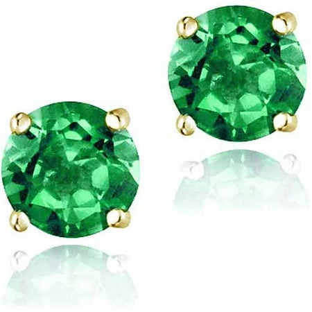 Emerald Stud Cufflinks - 2.1 Carat T.G.W. Created Emerald 18kt Gold over Sterling Silver Stud Earrings, 6mm