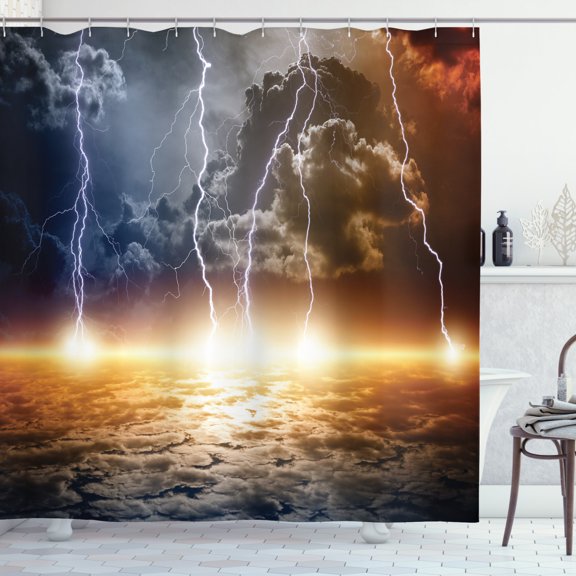 Ambesonne Thunder Shower Curtain, Clouds with Bolts, 69"Wx84"L, Multicolor