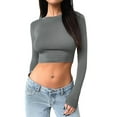 thumbnail image 2 of Women'S Long Sleeve Crop Tops 2025 - Basic Crew Neck Slim Fitted Fall Cropped Shirts Dark Gray M, 2 of 8