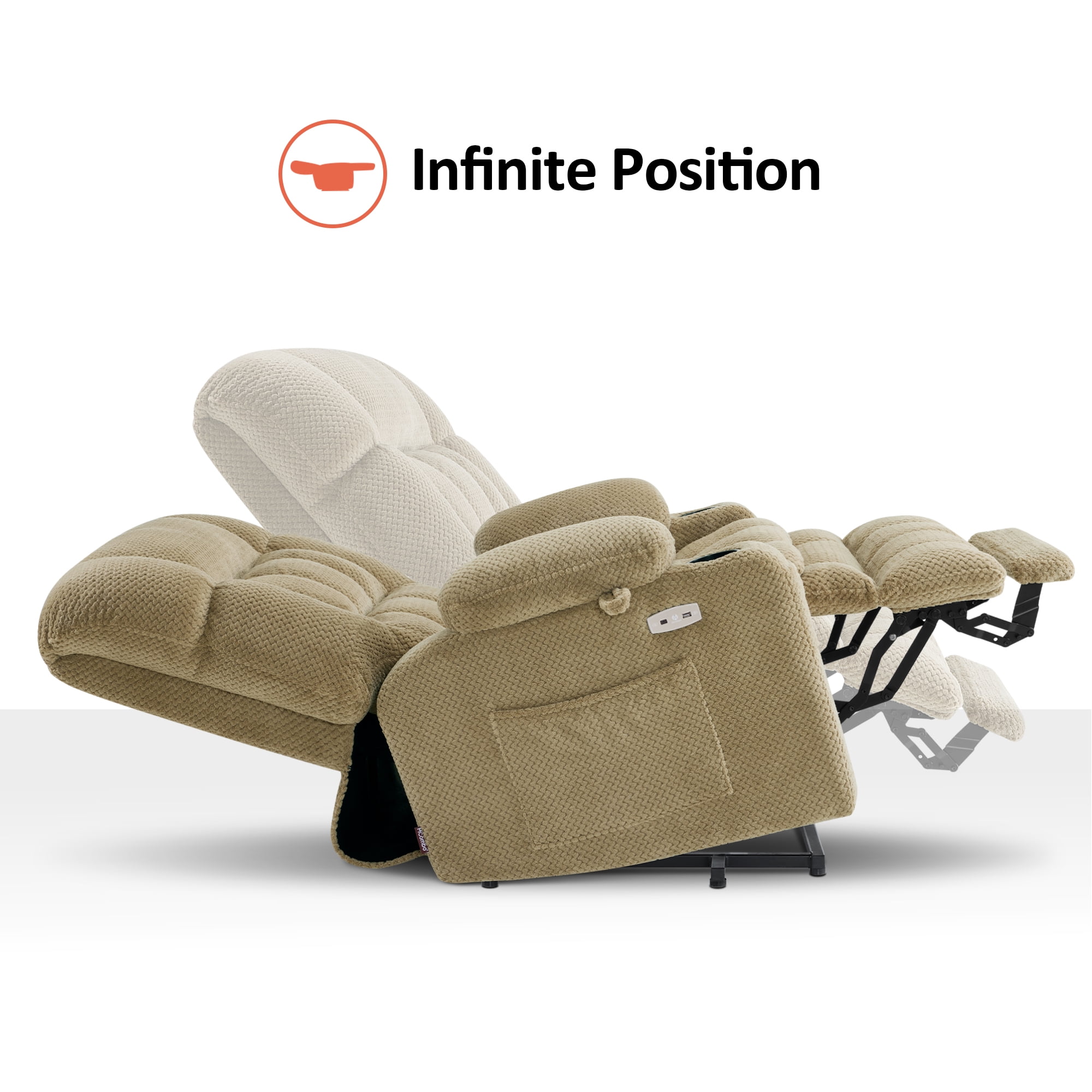 Oversized 27.2" Seat Width Dual Motor Power Recliner Lift Chair with Vibration and Heat for Height 4'6"-5'2", Infinite Position