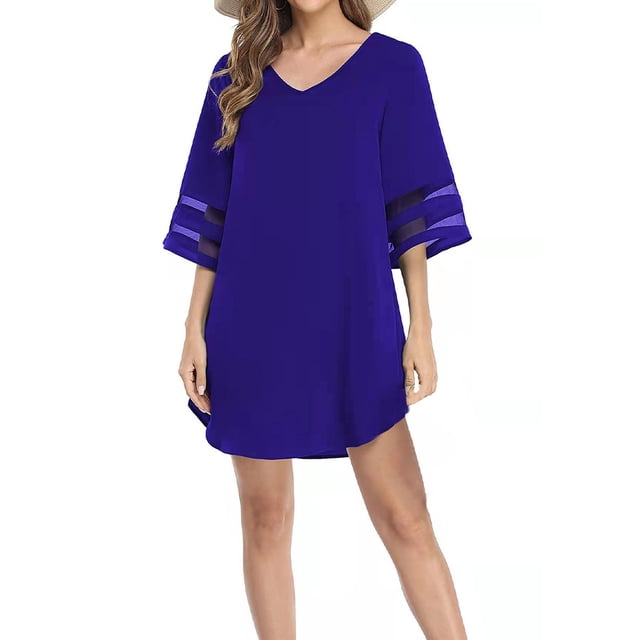 Minnieouse Vestido informal para mujer, traje de baño, túnica de manga acampanada 3/4, escote en V profundo, ropa de playa, de playa, boda Type3 NO3