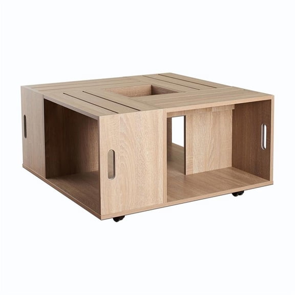 Furniture of America Conteery Wood Coffee Table with Casters in Weathered White