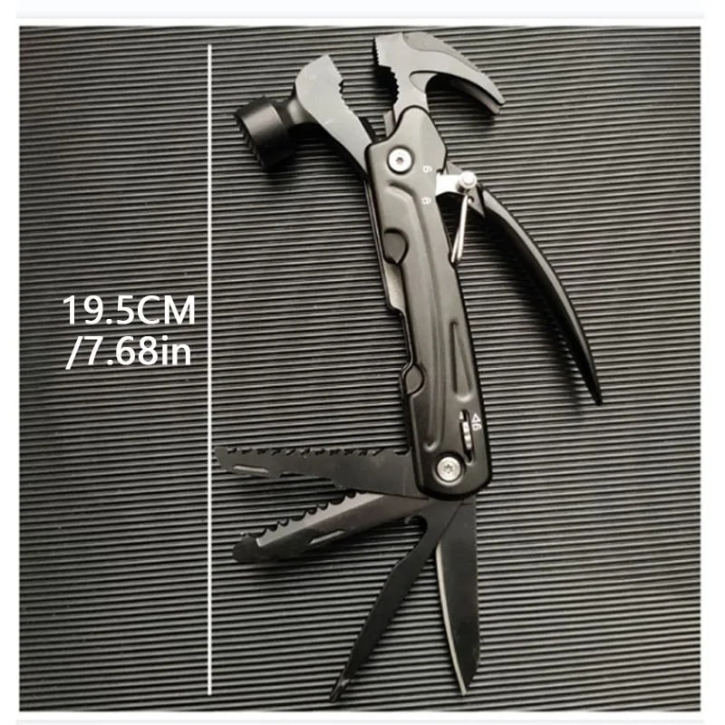 Hammer Multitool 15-in-1 Stainless Steel Folding Pliers with Safety Lock for Camping DIY