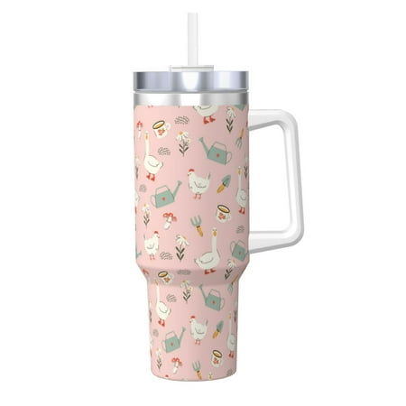 

Zeuib Chicken And Goose Printed Insulated Stainless Steel Hot/Cold Coffee Cup 40oz Ice Bully With Handle Tumbler with Straw and Handle Insulated Water Bottle Travel Mug Cup