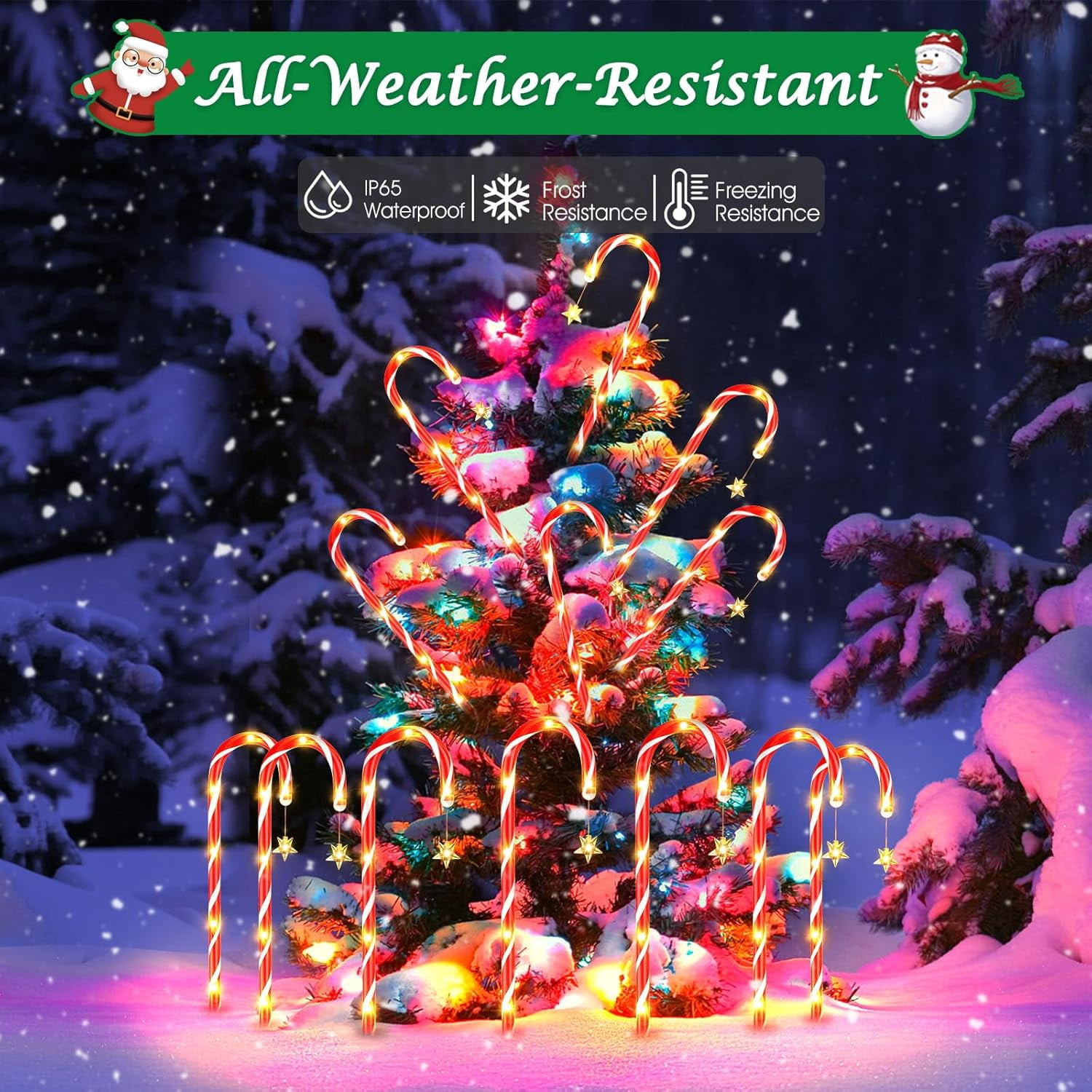 Qoosea 12Pack Outside Christmas Decorations Solar Candy Cane Lights, 72Led 8 Modes Waterproof Solar Christmas Holiday Outdoor Lights for Lawns Pathway Lights