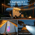 thumbnail image 5 of 2 Pack Upgraded 4-in-1 Rechargeable Camping Lights With 10m String, Handheld USB Flashlight, RGBW LED Glow Sticks, 3600mAh Power Bank For Phone Charger, Waterproof, 3 Switch,Warm White, 5 of 10