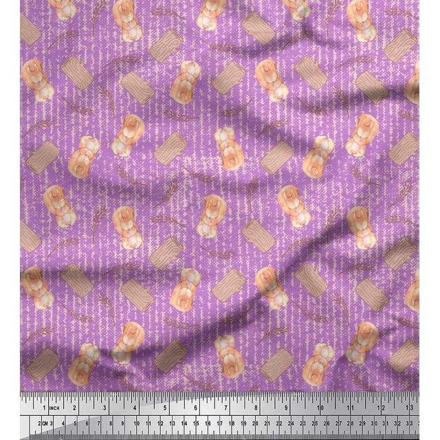 Soimoi Poly Georgette Fabric Leaves,Tree Stump & Squirrel Animal Print Fabric by Yard 52 Inch Wide