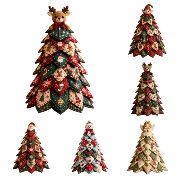 DIY Quilted Christmas Tree Kit, DIY Holiday Patchwork Sewing Craft Kit, 3D Fabric Patchwork Craft Set, Handmade Christmas Home Decor for Mantel Table Office Display, Gifts for Quilting Lovers (#A)