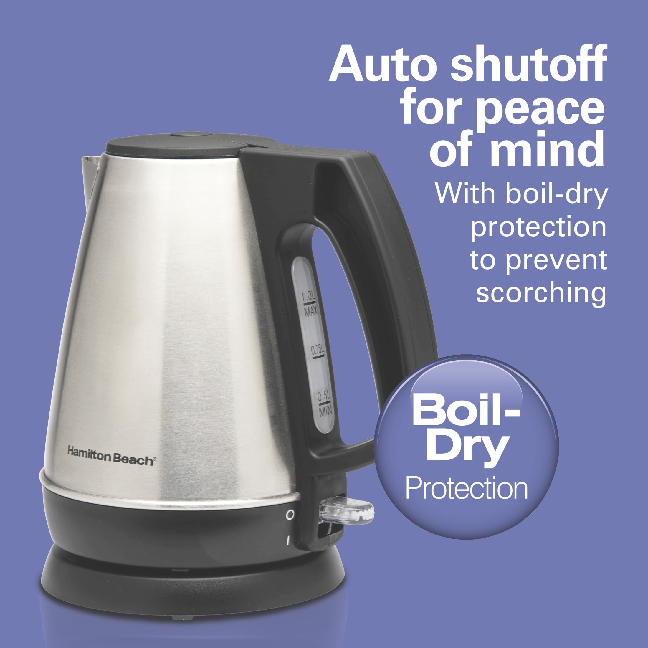 Hamilton Beach Stainless Steel Electric Kettle, Tea & Water Kettle, 1L, Black Accents