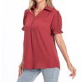 thumbnail image 2 of TKLPEHG Womens Short Sleeve Blouses V-Neck Chiffon Shirt Fashion Short Sleeve T Shirt Casual Comfy Summer Clothes Lightweight Loose Solid Color Blouses (Red,XXL), 2 of 8