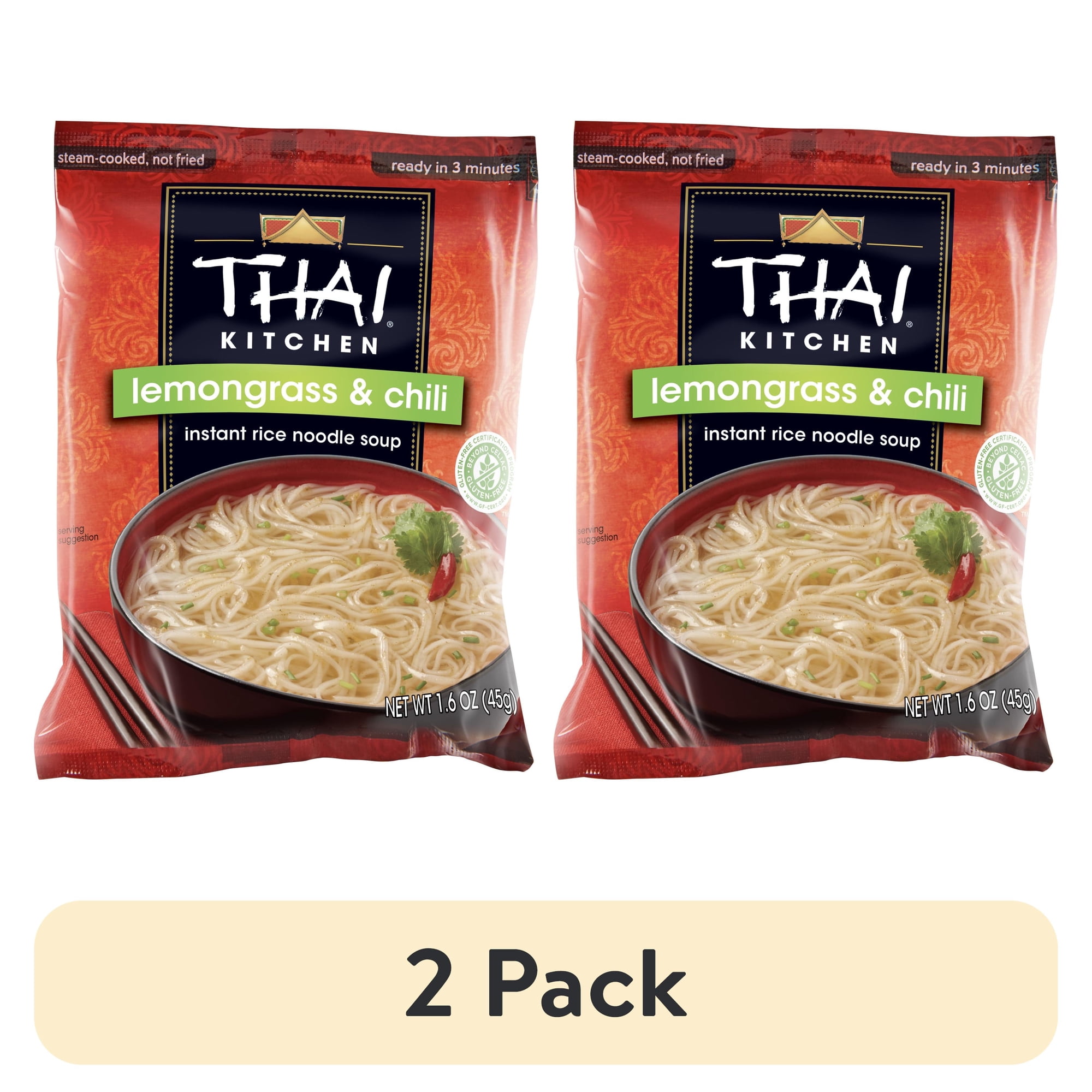 (2 pack) Thai Kitchen Gluten-Free Gluten-Free Lemongrass & Chili Instant Rice Noodle Soup 1.6 oz Bag
