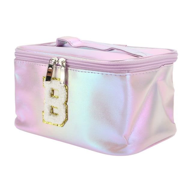 1 Pc Bolsa de Maquillaje para Mujeres con Letra B en Forma de Cuadrado para Vacaciones y Actividades al Aire Libre Color Púrpura de PU