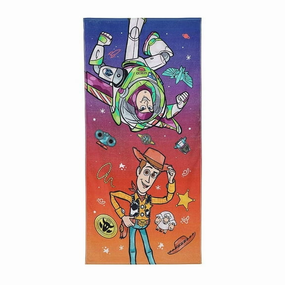 Disney Toy Story Sheriff Woody and Buzz Character Cotton Beach Towel, 28" X 58"