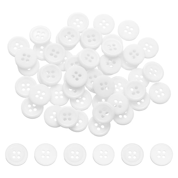 Uxcell 50Pcs 20L 4-Hole Resin Sewing Buttons for Crafts, 12.5mm 1/2" Round Clothing Fastener Round Resin Buttons for DIY Sewing Clothes Fabric Pants Dress Skirt Crafts Replacement, White
