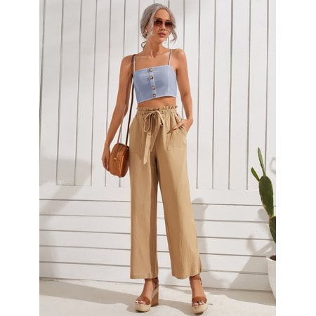 Paper bag waist pants with crop top sale