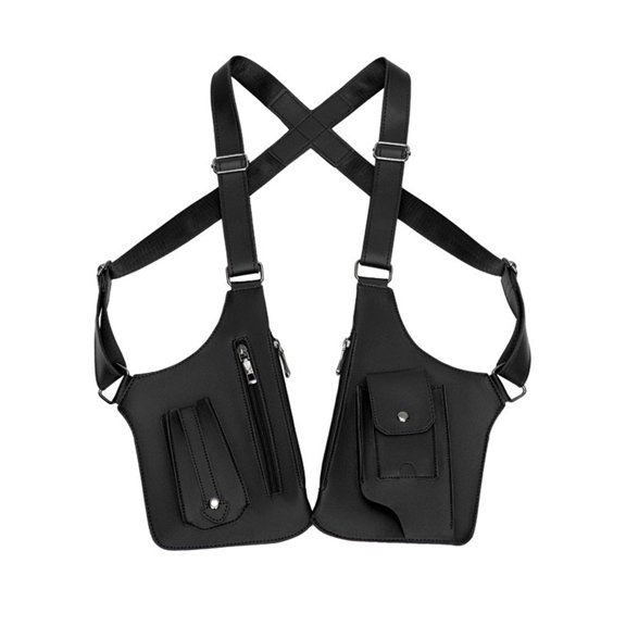 Double Shoulder Armpit Bag for Men, Anti-Theft Underarm Holster Bag with Adjustable Straps, Multi-Pocket PU Leather Chest Pouch for Travel Work Daily Carry (Black)