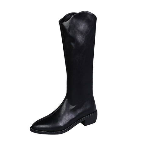 

GNEIKDEING Ladies Solid Color Pointed Toe Back Zip Thick Sole Long Boots Gift on Clearance