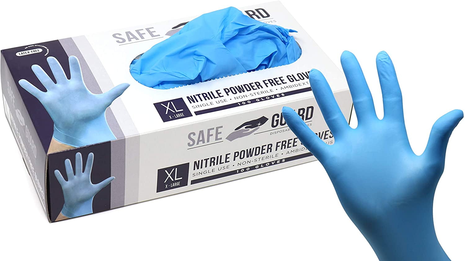 Safe-Guard Latex-Free Nitrile Gloves, Extra Large, Blue, Pack of 100