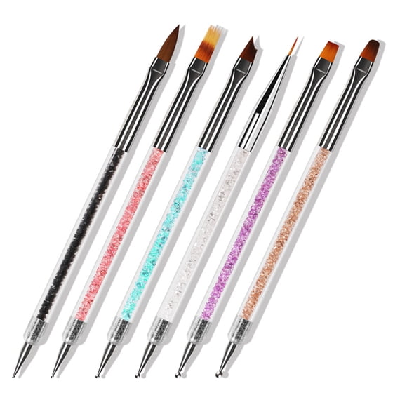 Vogacara Juego de 6 brochas para uñas, pintura de colores, elegante polvo con incrustaciones de cristal, bolígrafos de flores, mango antideslizante, Juegos de manicura Vogacara  CE012207-00