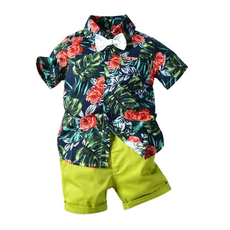 

ZRBYWB Toddler Kids Baby Boys Clothes Floral Short Sleeve Button Down Shirt Casual Shorts Pants Set Summer Beach Outfits Clothes