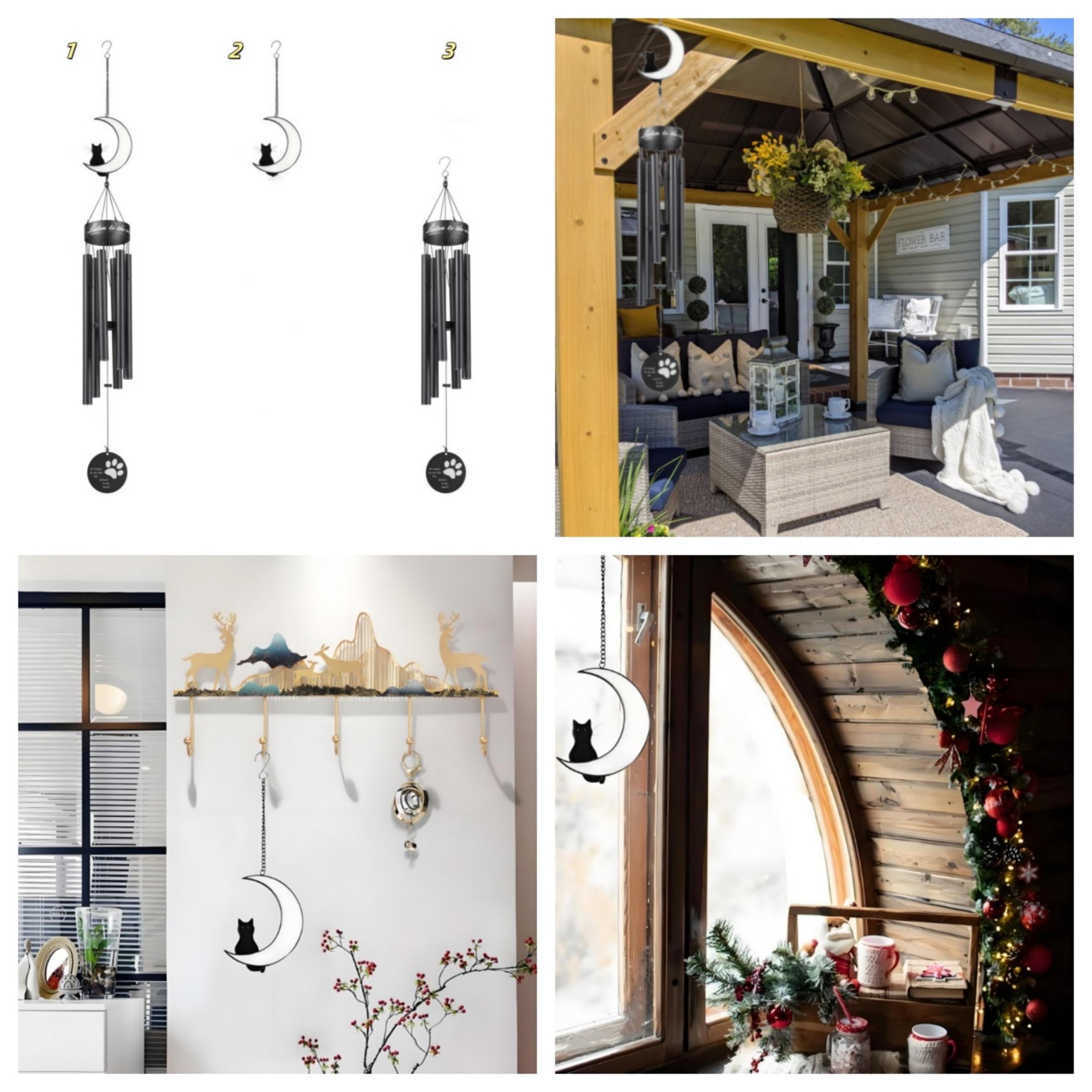 Wind Chimes Outdoor Large Low Tone Metal  Black Big 43in 2.5lb  Cat Memorial Heavy Duty Garden Patio Home Decor