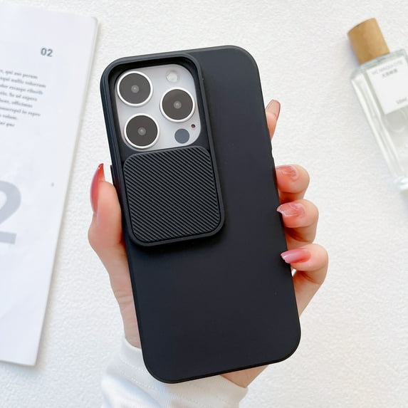 Slim Fit Case for iPhone 14 Pro, 2MM Camera Lens Sliding Design Sleek Candy Colors Protective Cover with Military Grade Soft Lining Silicone Skin-Friendly Shockproof Anti-Scratches Case,Black