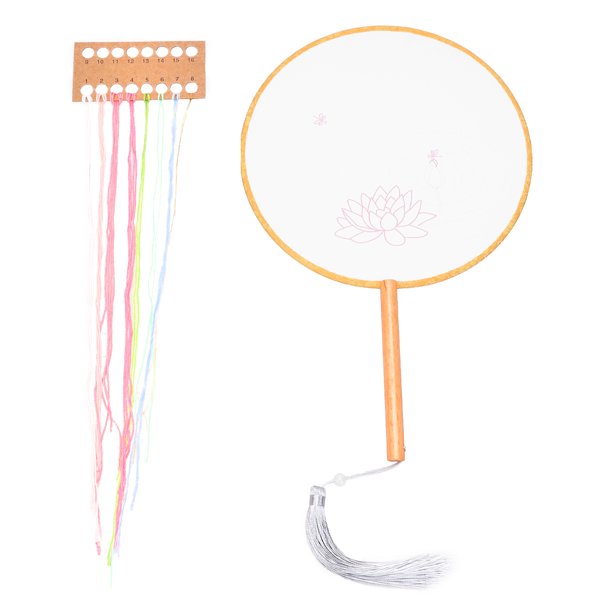 Kit de abanicos de seda bordados, materiales para hacer abanicos chinos, manualidades hechas a mano, suministros de bricolaje para principiantes y adultos (Lotus)