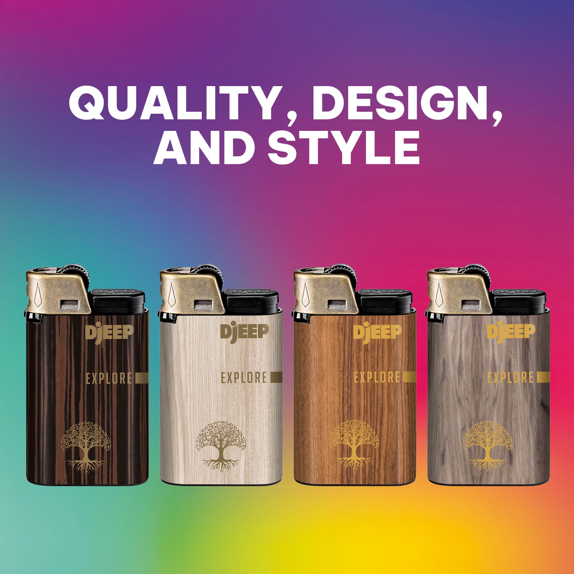DJEEP Pocket Lighters, BOLD Collection Textured Metallic, Unique Lighters, 24 Count Tray of Disposable Lighters