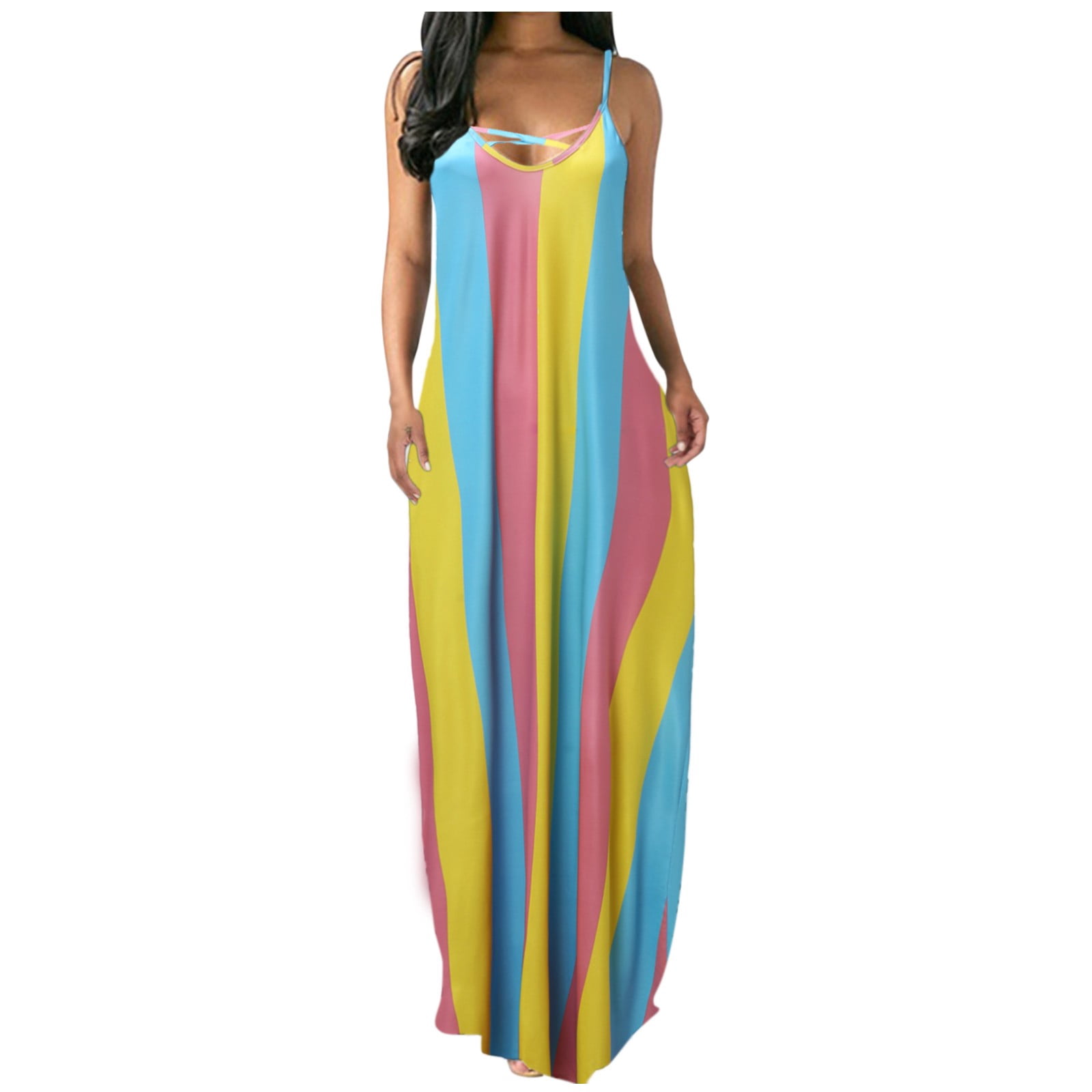 Women Printing Short Sleeveless Maxi 