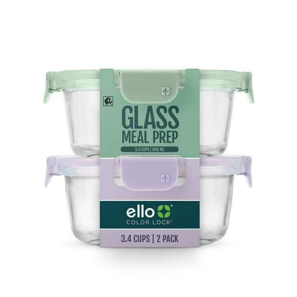 Ello Color Lock 3.4 Cup 2pk Round Glass Meal Prep Containers