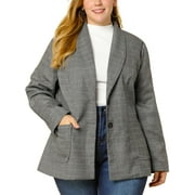 MODA NOVA Juniors' Plus Size Plaid Notched Lapel Collar Blazers Grey 3X