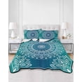 thumbnail image 3 of Teal Blue Boho Twin Size Down Alternative Comforter, Lightweight Comforter Quilt Bedding Set with Pillow Shams Retro White Rustic Flower Ethnic Pattern All Seasons Bed Comforter Duvet Insert 68"x86", 3 of 7