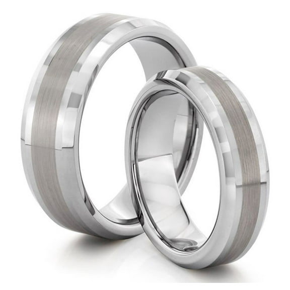 TungstenMasters Roberto Ferrini Design HIS & HERS 8MM/6MM Tungsten Carbide Brushed & Polished Comfort Fit Wedding Band TWO RING SET (Available Sizes 4 - 14 Including Half Sizes)