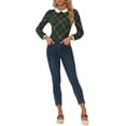 thumbnail image 2 of INSPIRE CHIC Women's  Peter Pan Collar Contrast Long Sleeve Shirt Greens L, 2 of 5