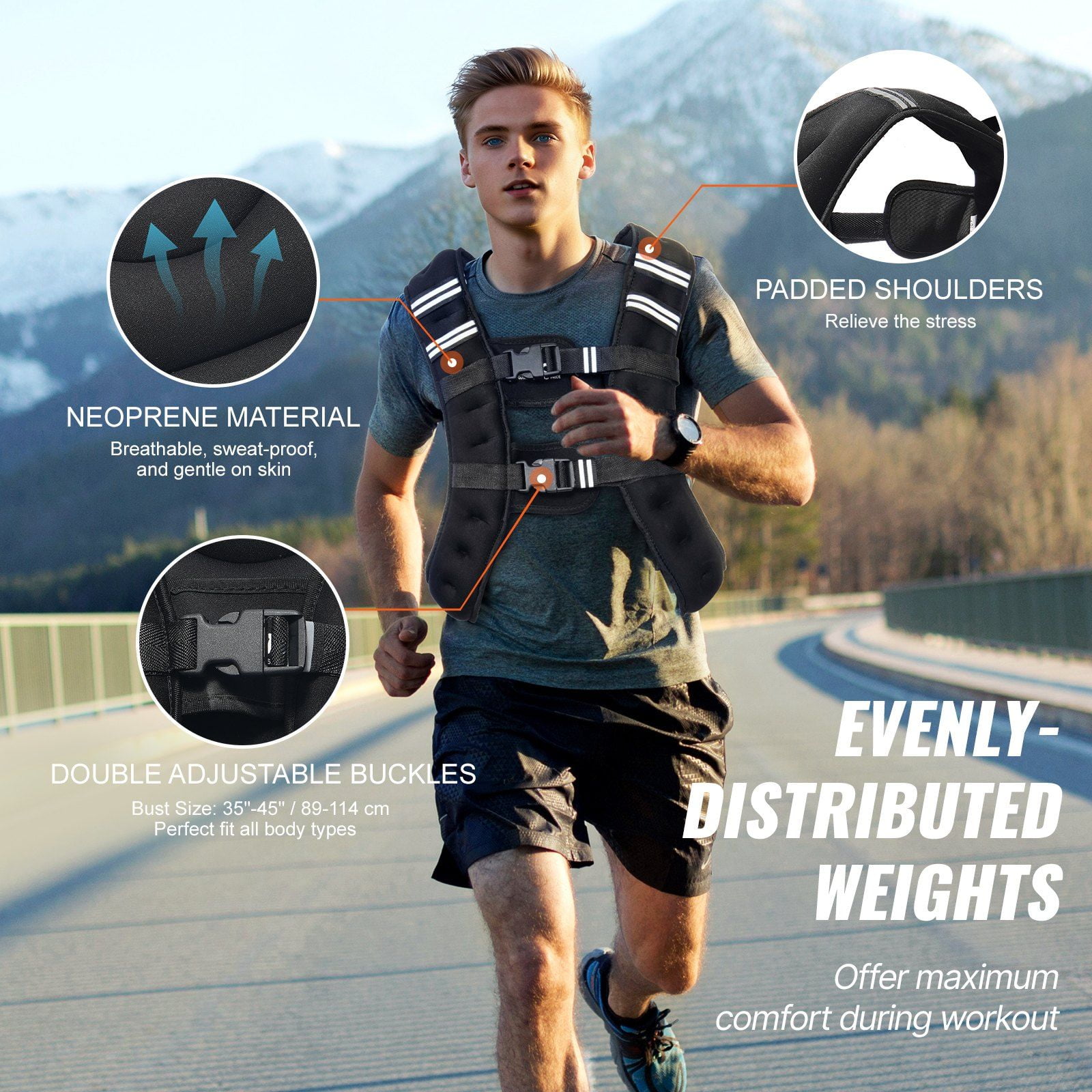 Weighted Vest 16 lbs Adjustable Reflective Stripe Strength Training Running Fitness Weight Loss for Men Women