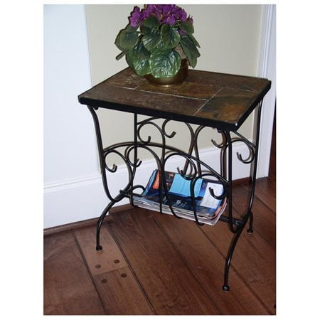 Toucan Metal - Tuscan Style Metal Magazine End Table with Slate Top