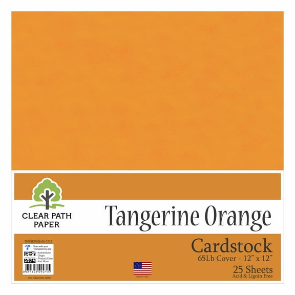 Tangerine Orange Cardstock - 12 x 12 inch - 65Lb Cover - 25 Sheets - Clear Path Paper