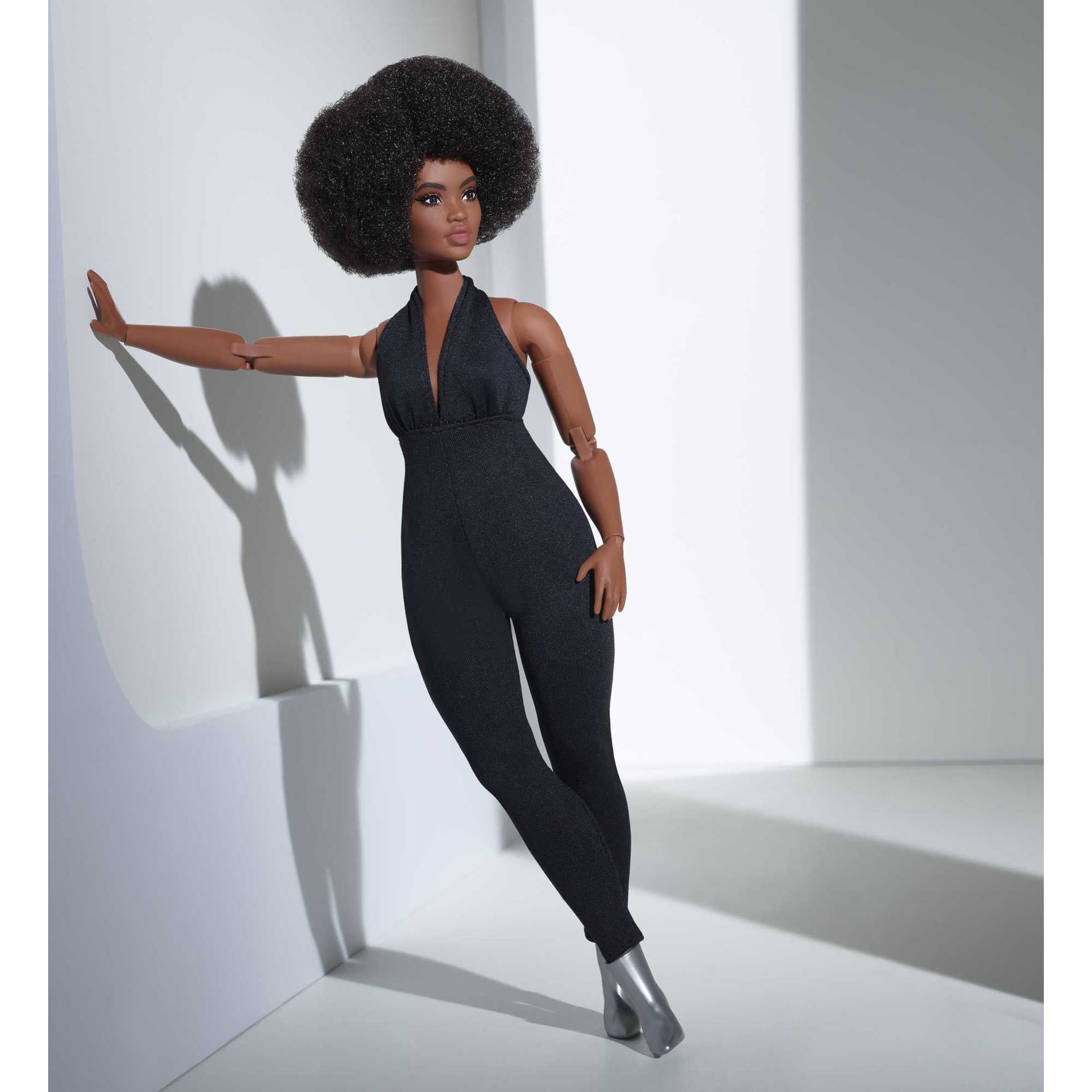 Barbie Looks Collectible Fashion Doll, Posable with Natural Hair & Black Jumpsuit