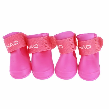 GASTROPOD 4Pcs Dog Shoes Fun Cartoon Style Dog Boots & Paw Protectors Anti-Slip Waterproof Dog Rain Boots 4.3x3.3cm Pink