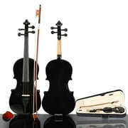 New 1/2 Acoustic Violin for Kids / Boys / Girls, Solid Wood Violin with Case and Bow, Black Violin Outfit Set for Beginners - Black