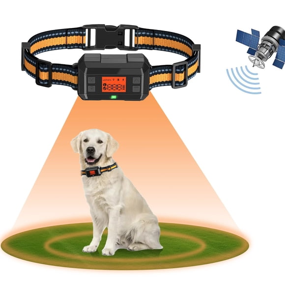 Collier de Clôture pour Chien Sans Fil GPS pour Grande Utilisation Extérieure, Système de Confinement Précis pour Animaux avec Technologie Intelligente de Survoltage du Signal GPS pour Chiens M/G, Étanchéité IPX6 wi