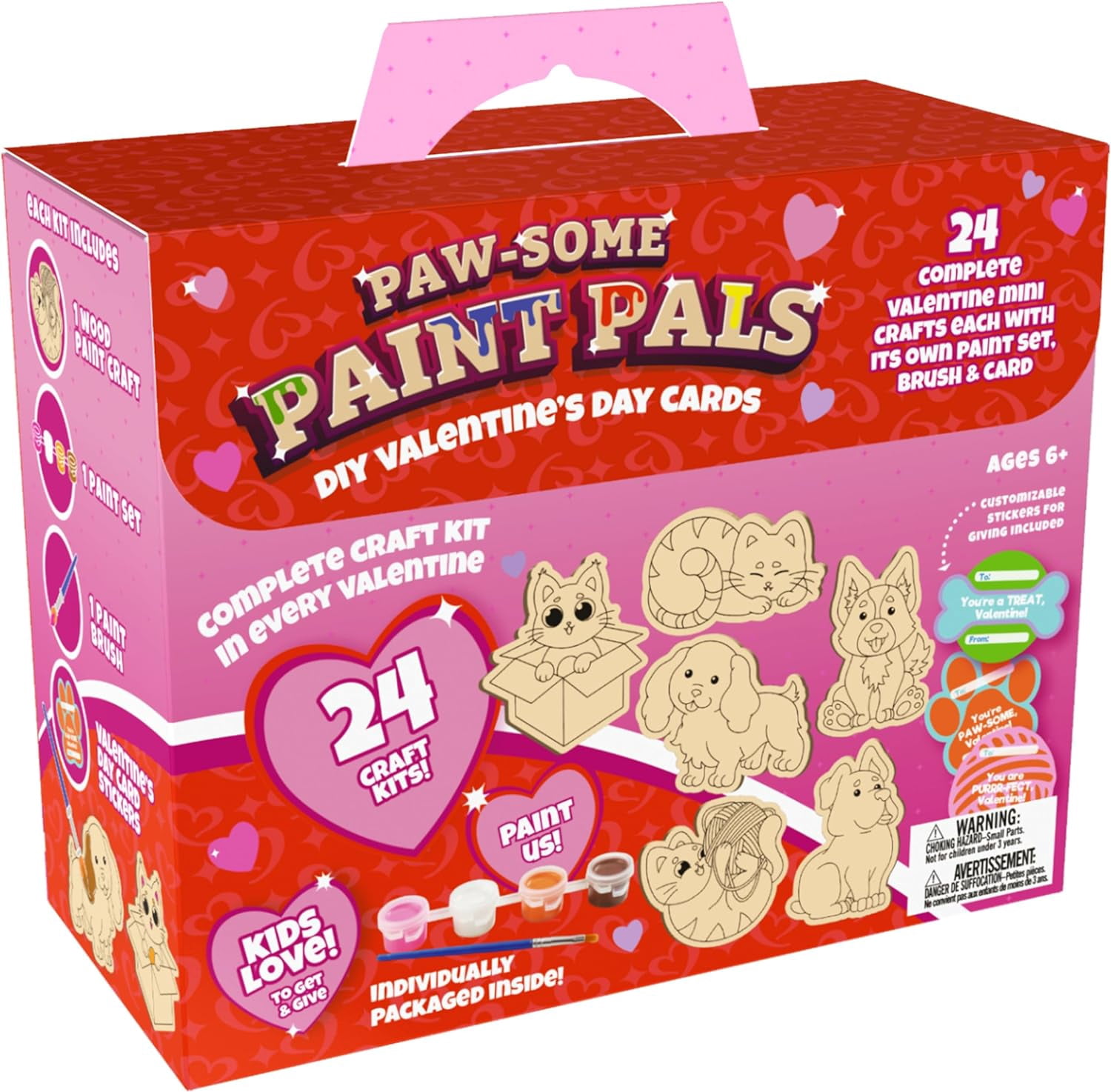 Cat and Dog Wood Painting Kits (24ct)- Perfect Goodie Bag Party Favors for Kids Birthday Party - Each has a Wood Craft, Paints, Brush & Sticker for Boys & Girls