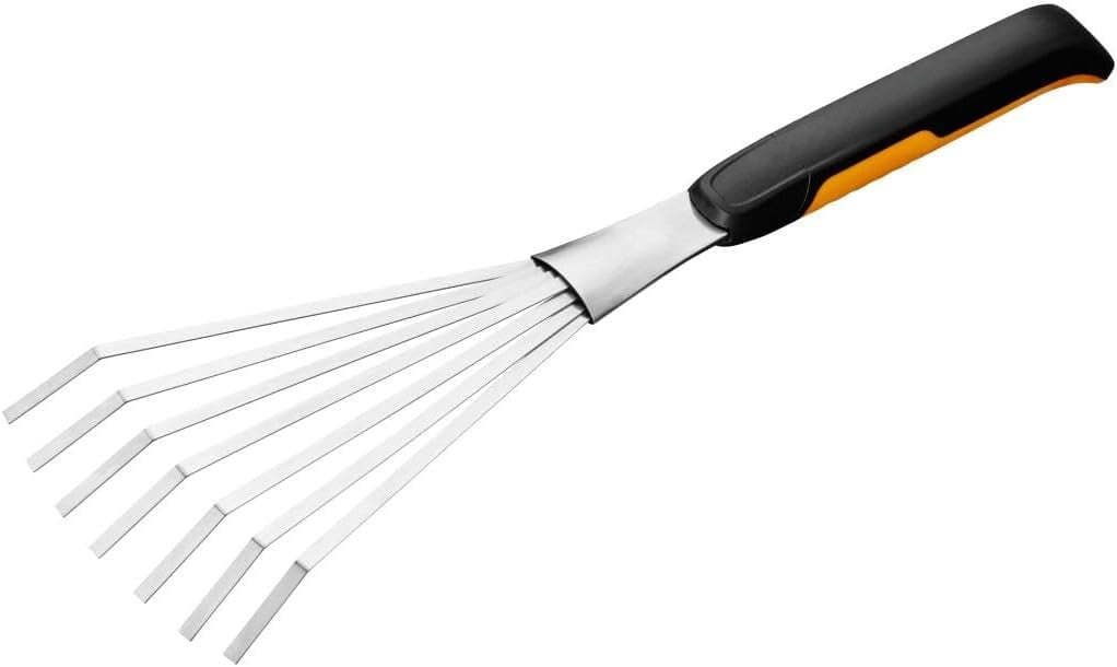 Xact Hand Rake, Heavy Duty Gardening Hand Tool with Ergonomic Handle and Hanging Hole for Storage, Stainless Steel Head and Tines, Perfect for Maintaining a Raised Garden Bed
