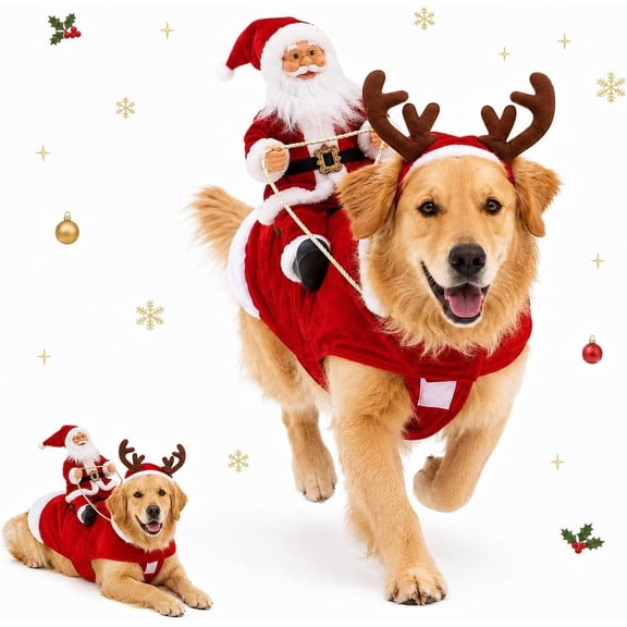 Santa Rider Pet Christmas Costume – 3D Santa Claus Riding Design Adjustable Dog Outfit for Small, Medium, and Large Dogs, Holiday Cosplay for Parties and Parades