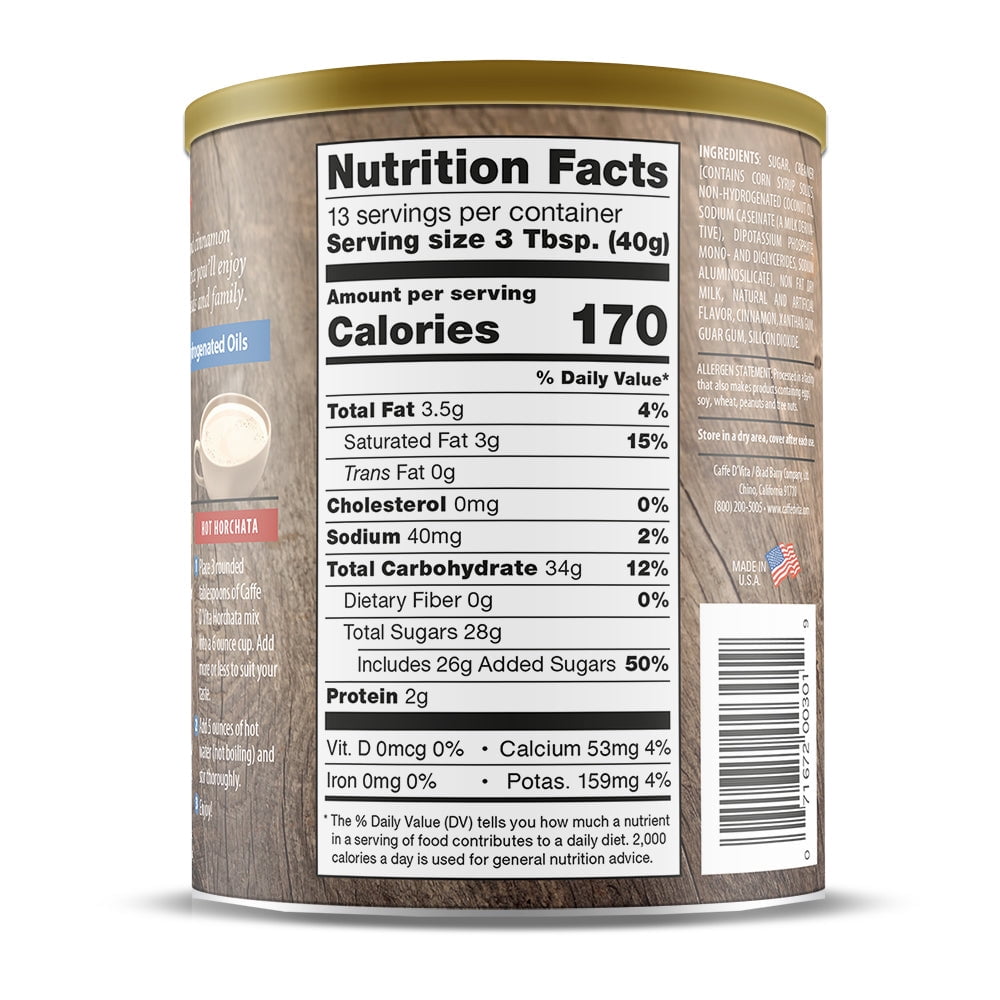 (6 Pack) Caffe D'Vita Horchata Powdered Drink Mix, 19oz canister
