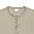thumbnail image 3 of AHTJRT Short Sleeve Cotton Linen Henley Shirts For Men Casual Crewneck Tees Khaki S, 3 of 7